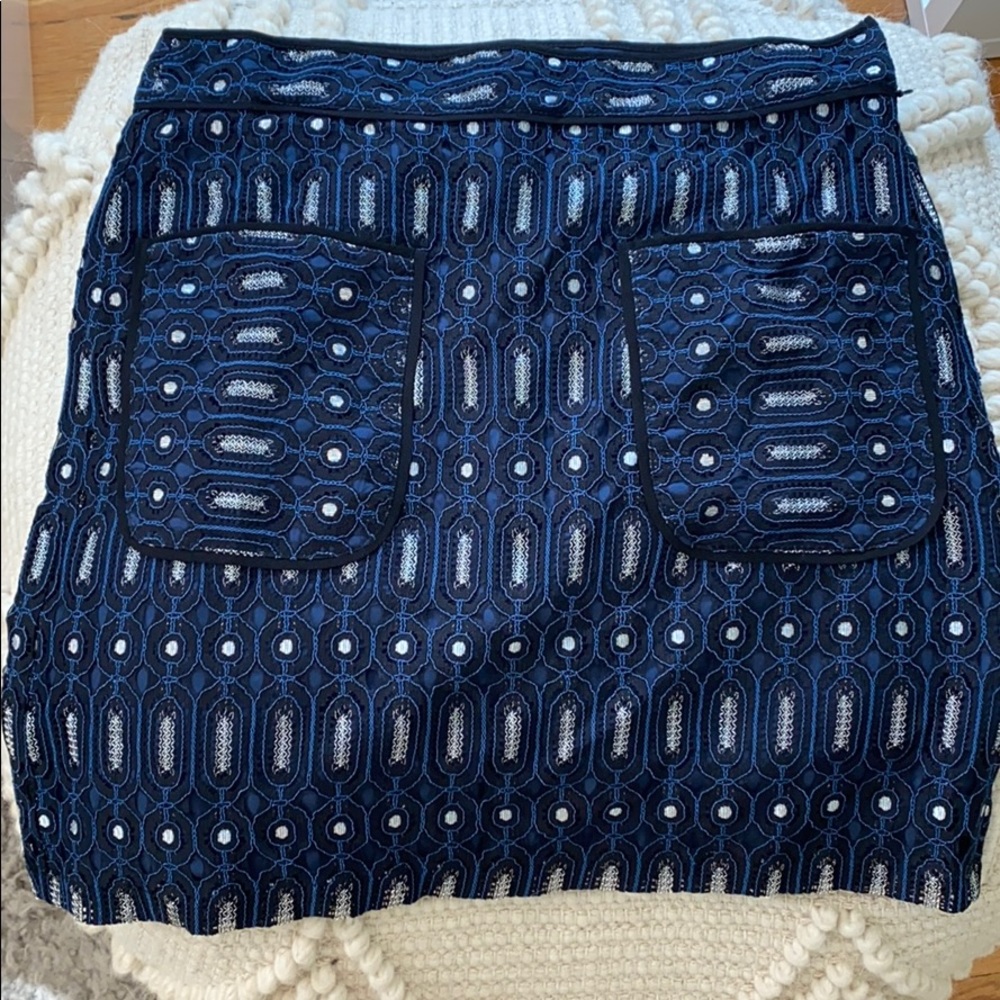 NWT LOFT blue & black pencil skirt size 8 print
